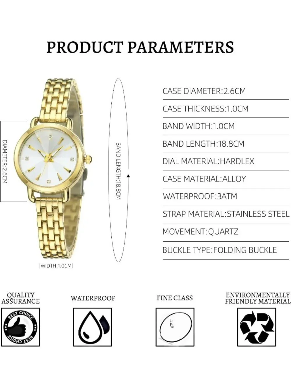 Women's Gold And White Quartz Bracelet Solid Reloj Para Mujer Small Dainty Watch